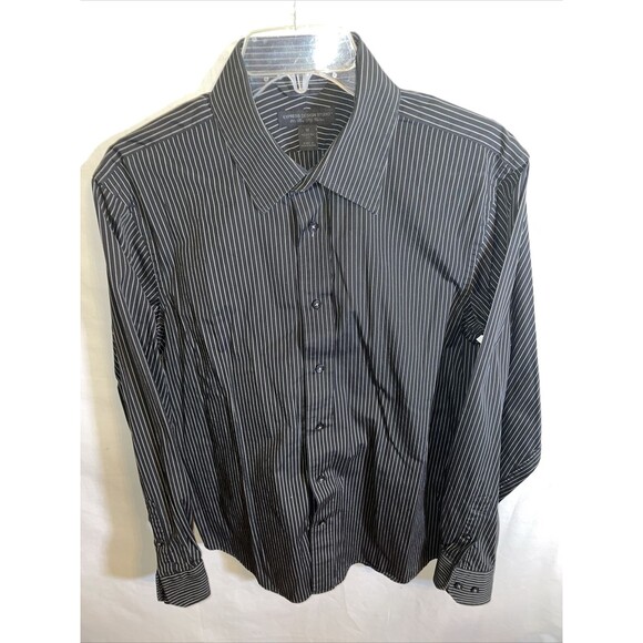 Express Design Studios Dress Shirt Mens Size Medium Black Striped Button Up LS - Picture 1 of 12